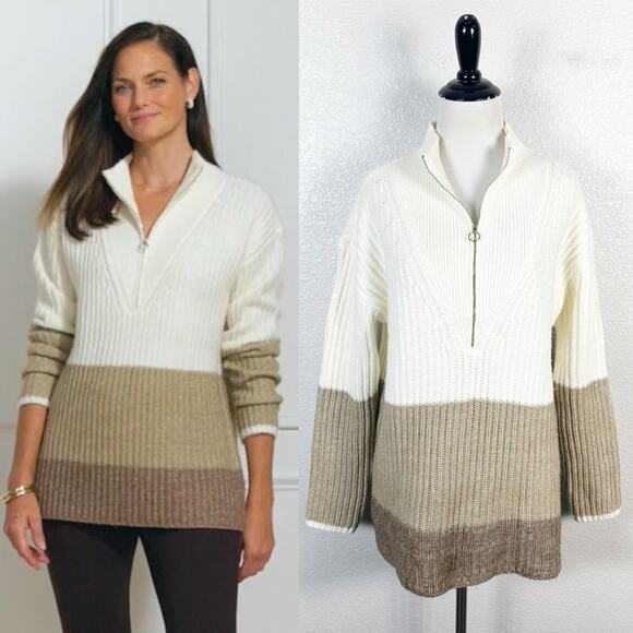 Talbots Women’s Block Stripe Half Zip Pullover Knit Sweater Size Medium - Picture 10 of 10